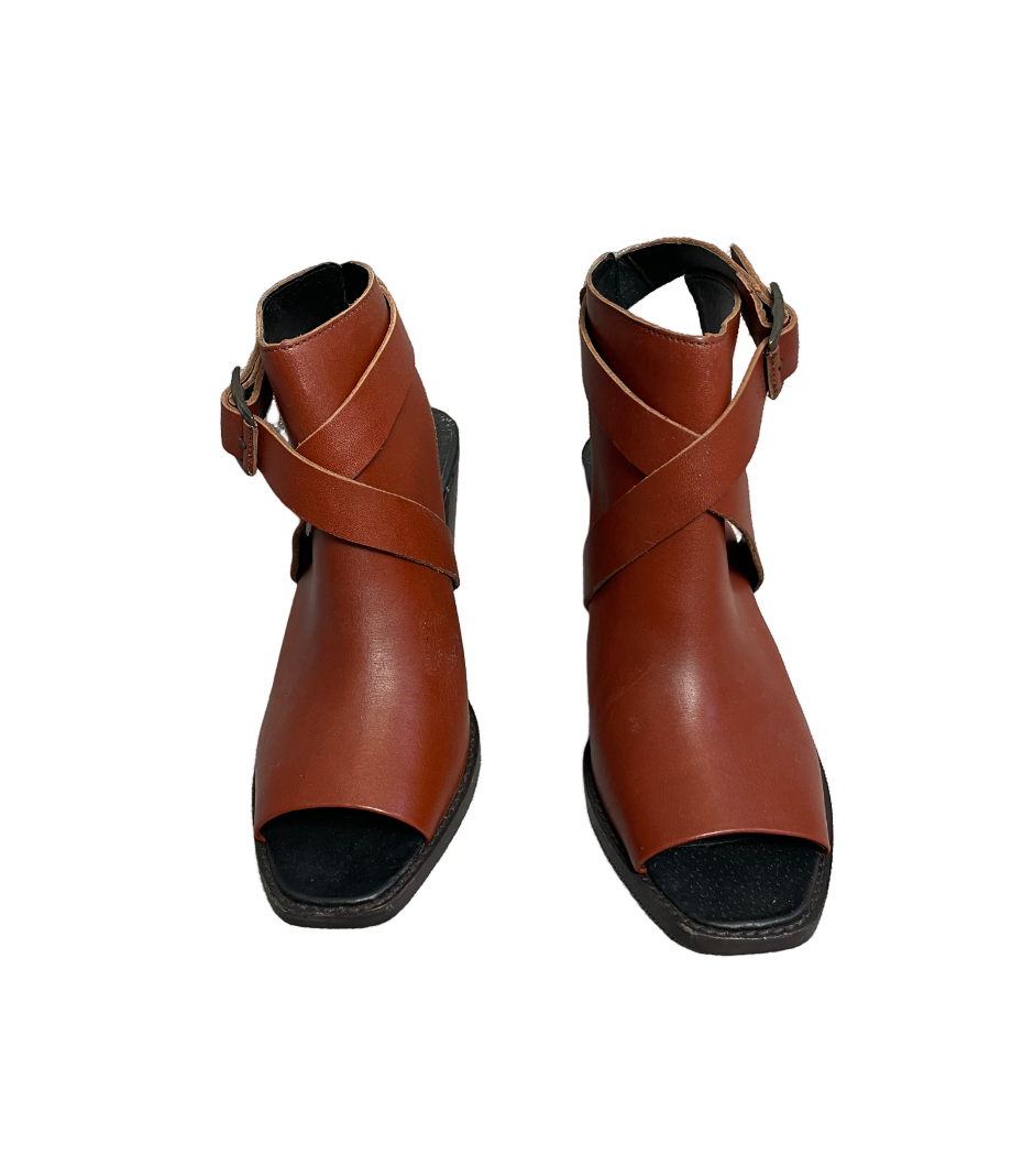 Wolverine tan leather peeptoe slingback heeled boots | size 7 or EU37-38 Copy