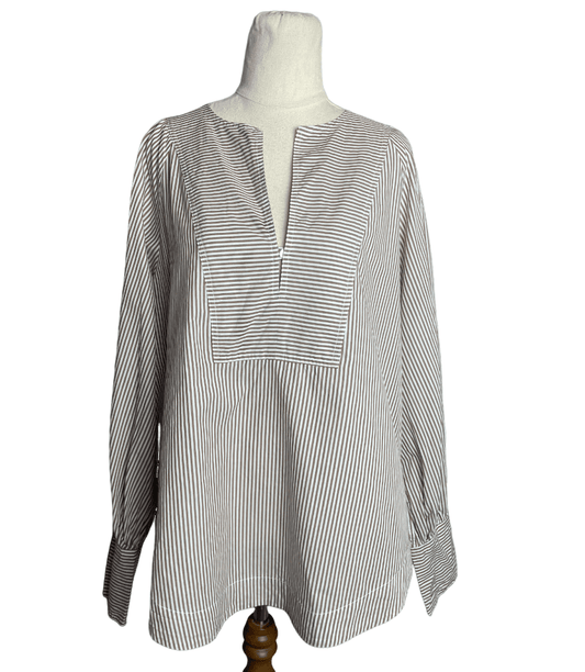 Zoe Kratzmann white and brown stripe blouse | size 12 $219 RRP