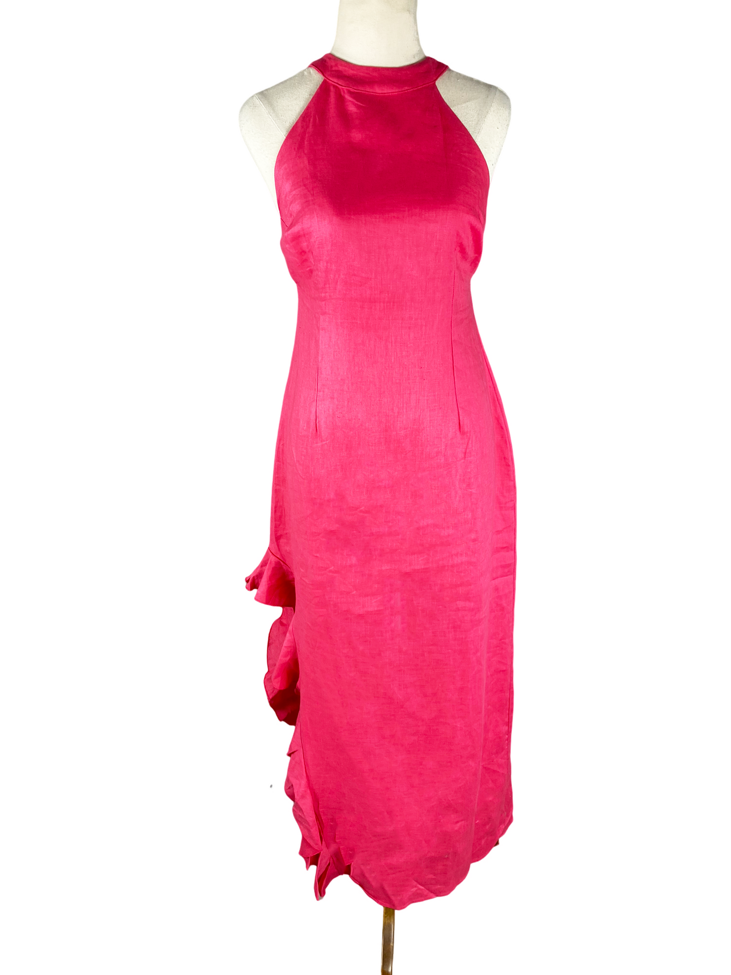 BNWT - Aere High Neck Linen Maxi Dress in Pink | size 10