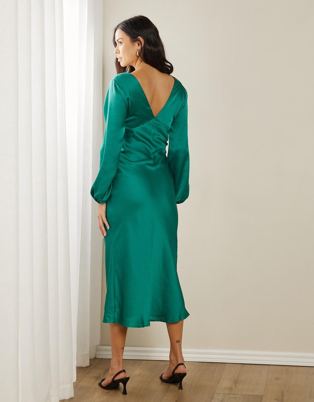 BNWT - Atmos&Here Chantelle Satin Midi Dress in Emerald | size 8