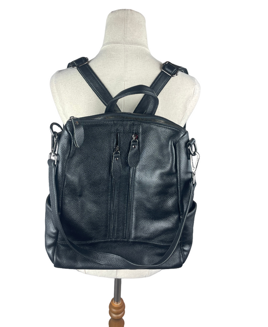 unbranded? black leather look rucksack | 32x37x12