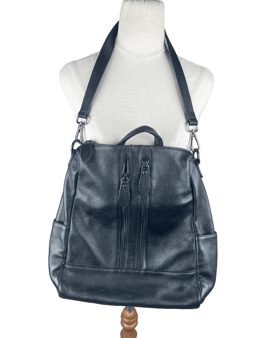 unbranded? black leather look rucksack | 32x37x12