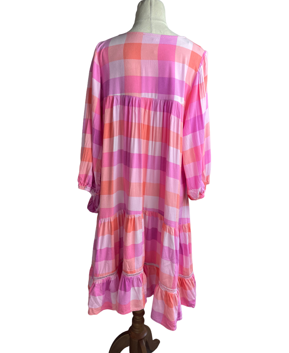 Vine Apparel pink and orange gingham shirt dress | size 10-12