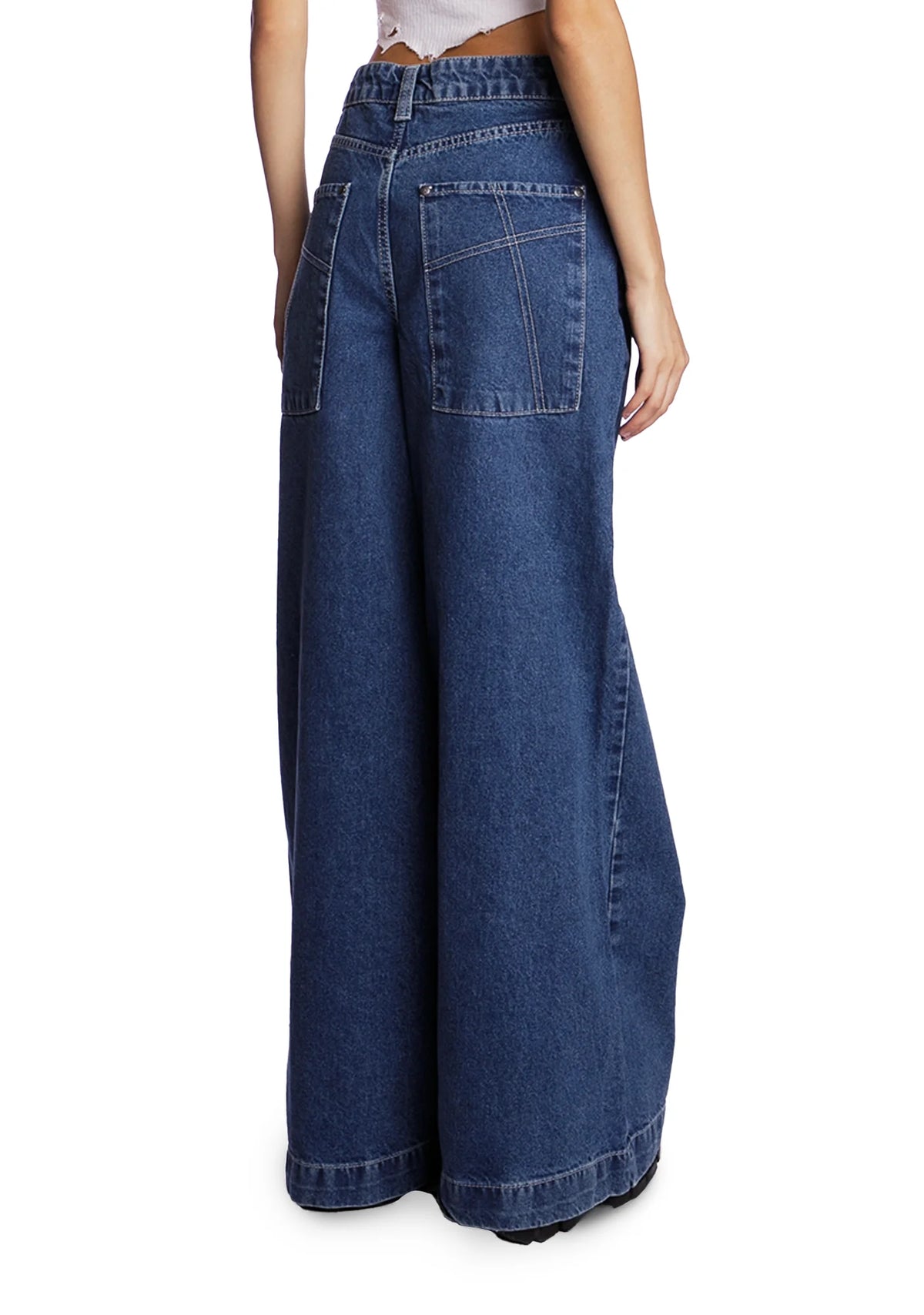 BNWT Ragged Jeans wide leg sweeper jean in mid-blue | size 24 RRP $200