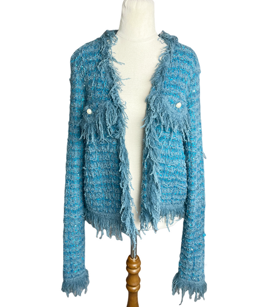 COOP by Trelise Cooper blue sequin knit cardigan | size 12-14